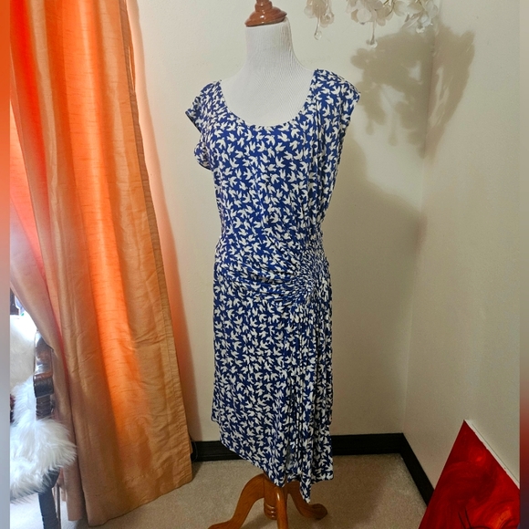 Anthropologie Leifnotes Blue and White Print Dress Large - Picture 1 of 8